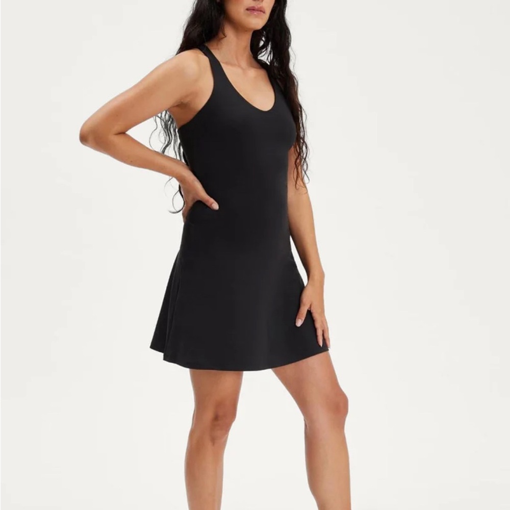 NWT Girlfriend Collective Black Lola V-Neck Dress XS
